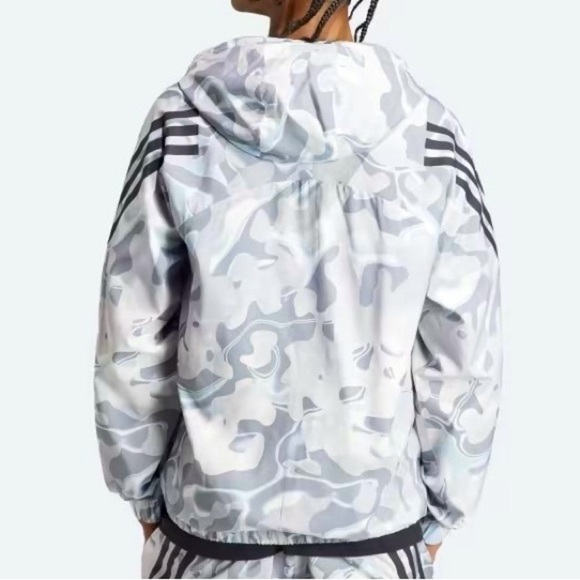 Adidas mens track white & grey all over print lightweight hoodie Sz-XS. Z9 - Picture 2 of 10